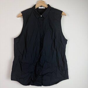 Everlane 100% Cotton Button Front Sleeveless Collared Blouse Black L